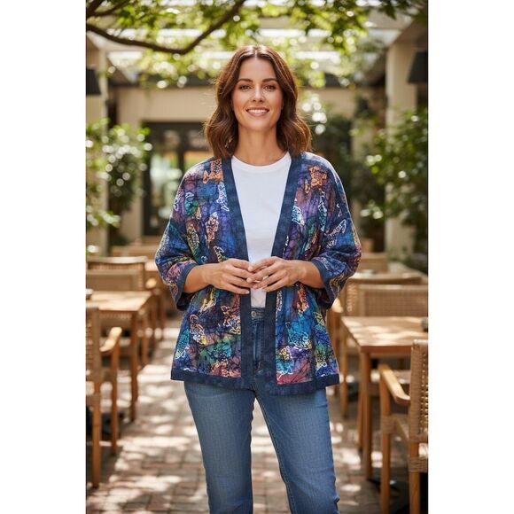 Women's Multicolor Batik patchwork Kimono Cardigan One Size Boho Style - Picture 5 of 7
